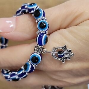 EVIL EYE HAMSA CHARM STRETCH BRACELET